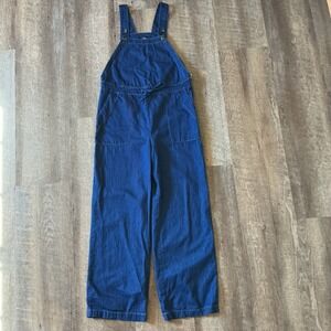Lulus Dark Wash Denim Wide Leg Drawstring Bib Overalls Small